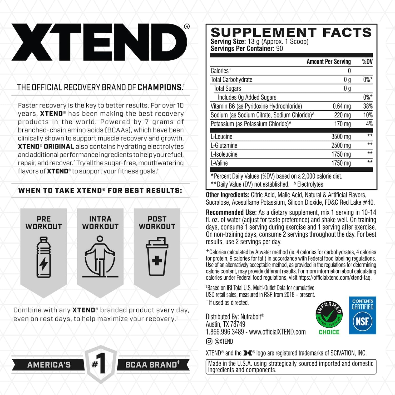 Xtend BCAA Strawberry Kiwi (30 порций) — 7 г BCAA и электролиты для энергии, восстановления и гидратации - İdman qidaları Xtend BCAA Strawberry Kiwi (30 порций) — 7 г BCAA и электролиты для энергии, восстановления и гидратации — изображение 2